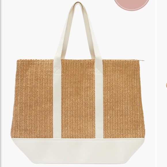NWT Show Me Your Mumu Tan and White Straw Beach Bag - Picture 1 of 5